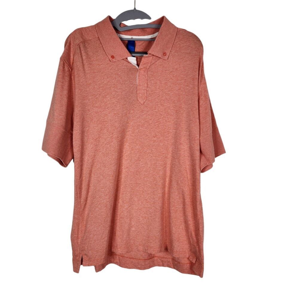 KIT AND ACE Shirt Mens Large‎ Orange Cashmere Blend Polo Short Sleeve Button Up